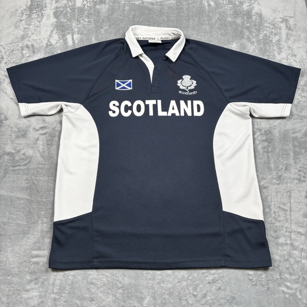 Rugby Nations Scotland Rugby Shirt Mens 2XL Black Short Sleeve Polo Crest